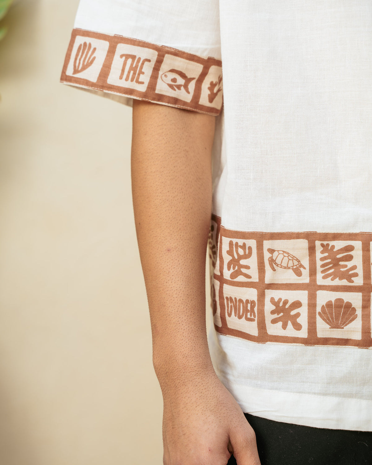 Aqua Block Terracotta Base Patch Oversize Linen Shirt