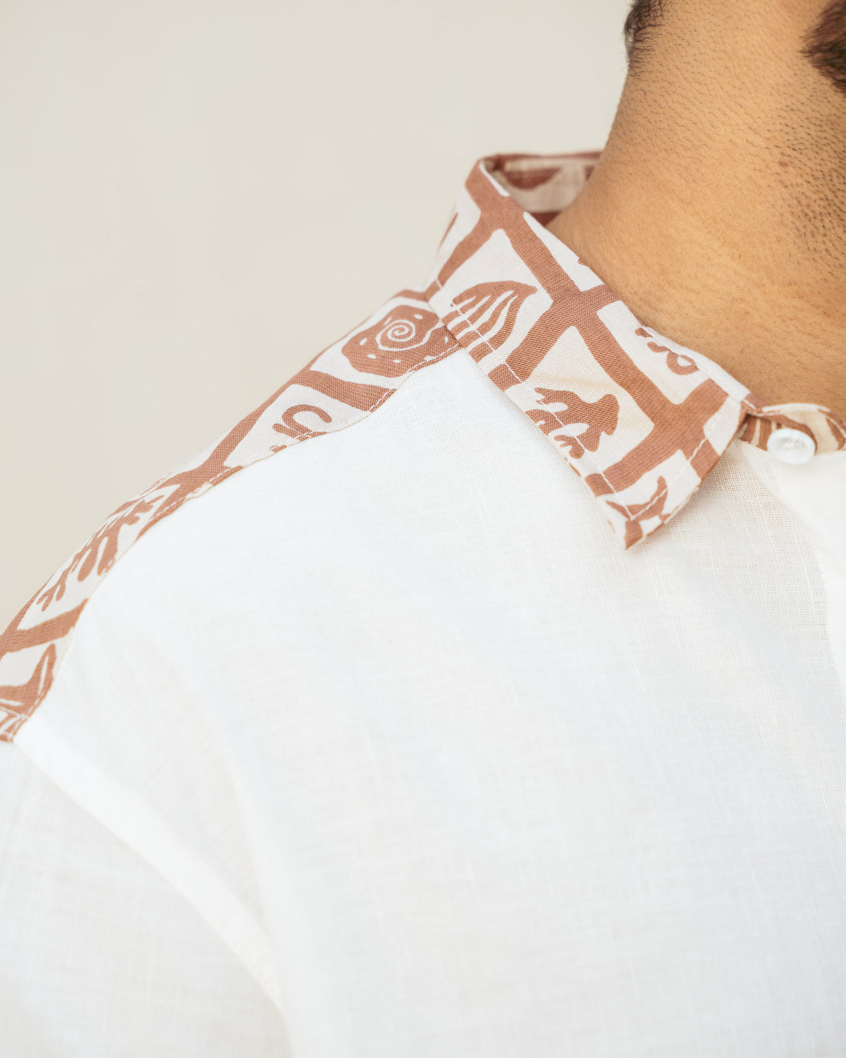 Aqua Block Terracotta Base Patch Oversize Linen Shirt