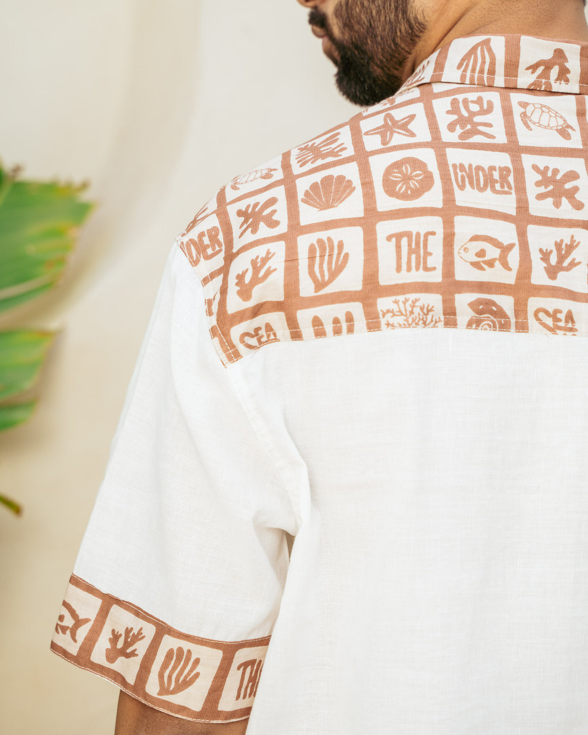 Aqua Block Terracotta Base Patch Oversize Linen Shirt