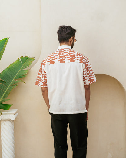 Funky Fish Terracotta Oversize Linen Shirt