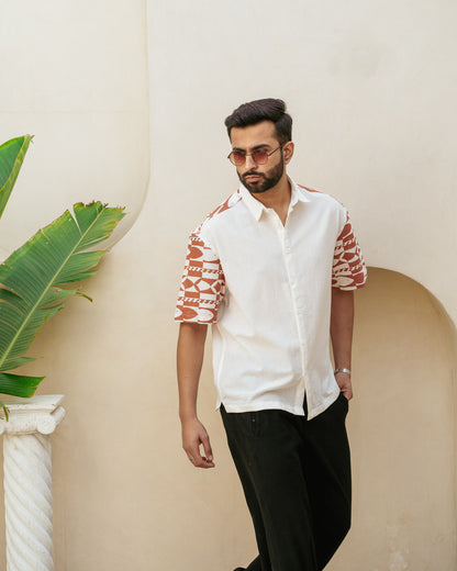 Funky Fish Terracotta Oversize Linen Shirt