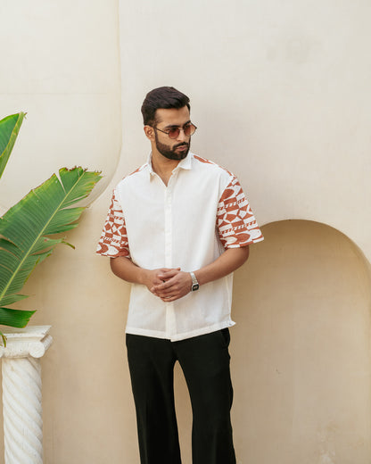 Funky Fish Terracotta Oversize Linen Shirt
