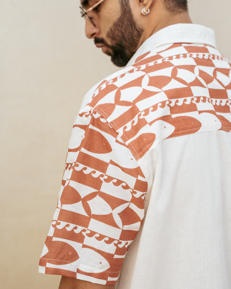Funky Fish Terracotta Oversize Linen Shirt