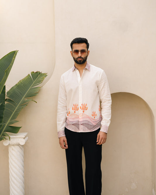 Block Turtle Flirt Full Sleeves Linen Shirt