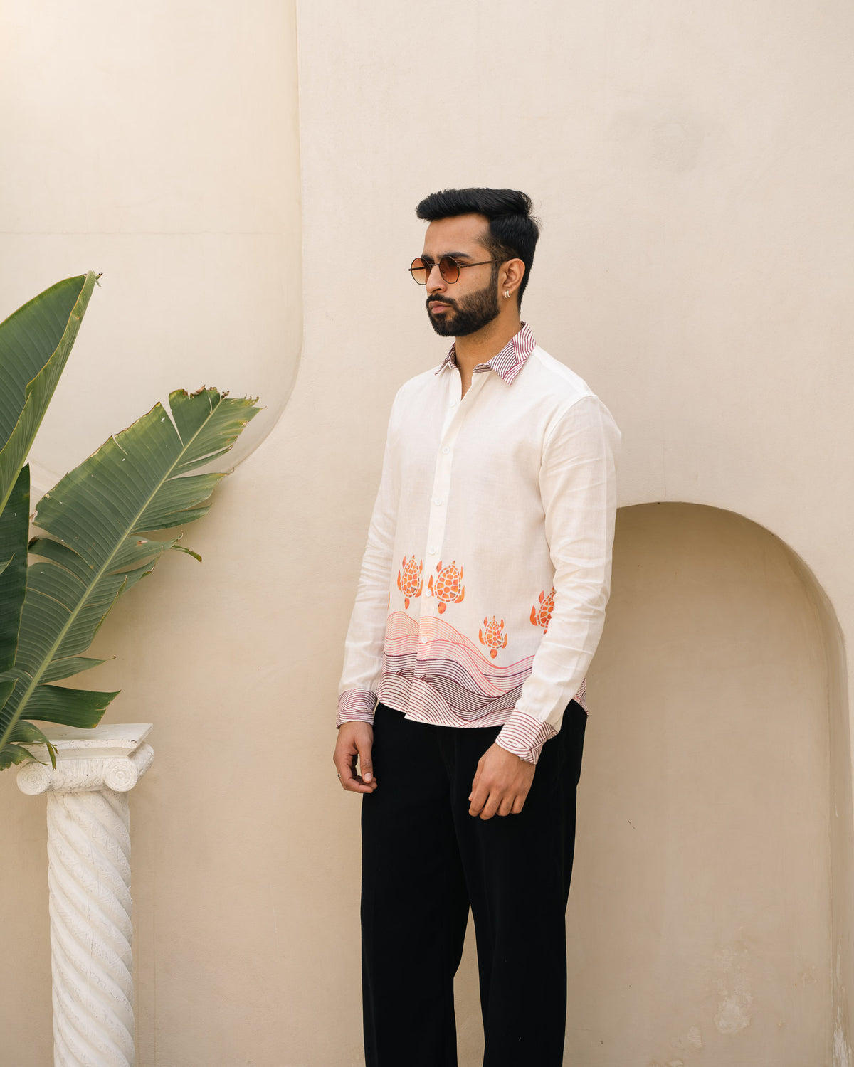 Block Turtle Flirt Full Sleeves Linen Shirt