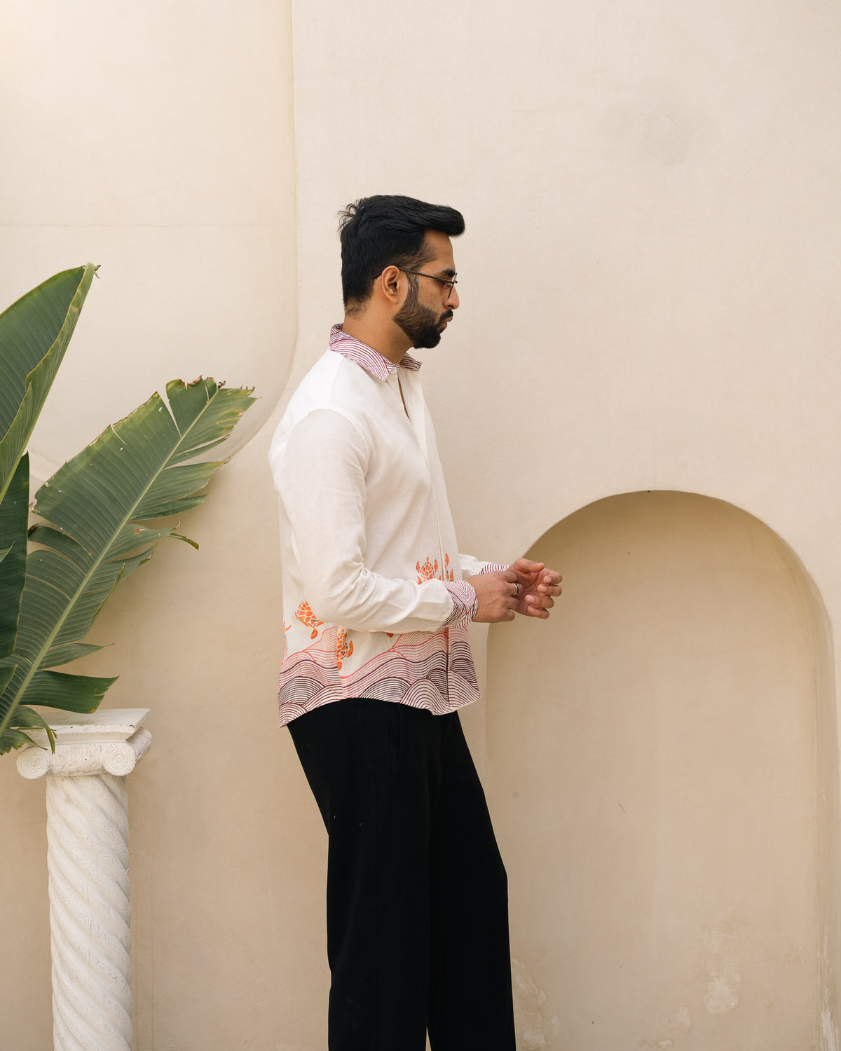 Block Turtle Flirt Full Sleeves Linen Shirt