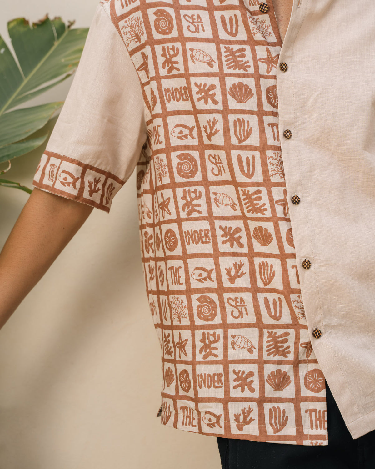 Aqua Block Terracotta Beige Oversize Linen Shirt