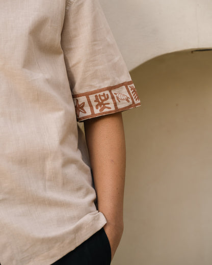 Aqua Block Terracotta Beige Oversize Linen Shirt