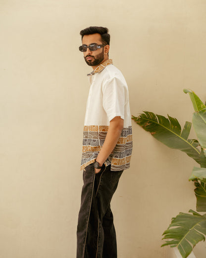 Beach Sun Beige Lower Patch Oversize Linen Shirt