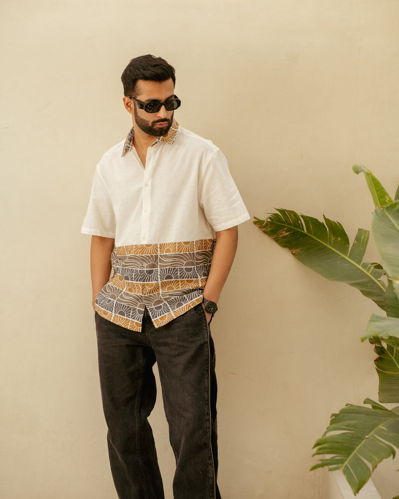 Beach Sun Beige Lower Patch Oversize Linen Shirt