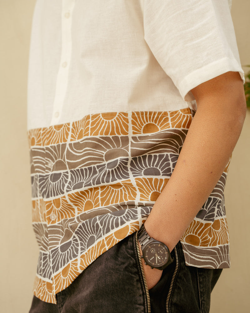 Beach Sun Beige Lower Patch Oversize Linen Shirt