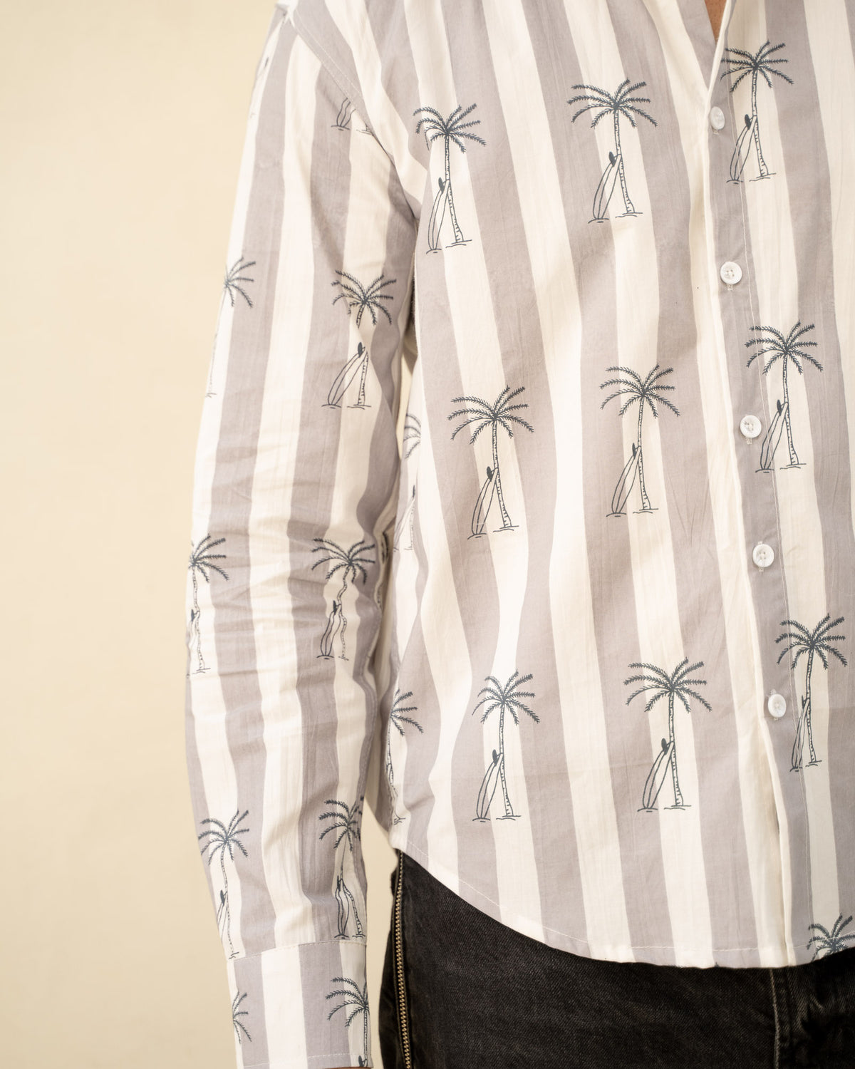 Palm Tree Grey Full Sleeves Cotton Shirt
