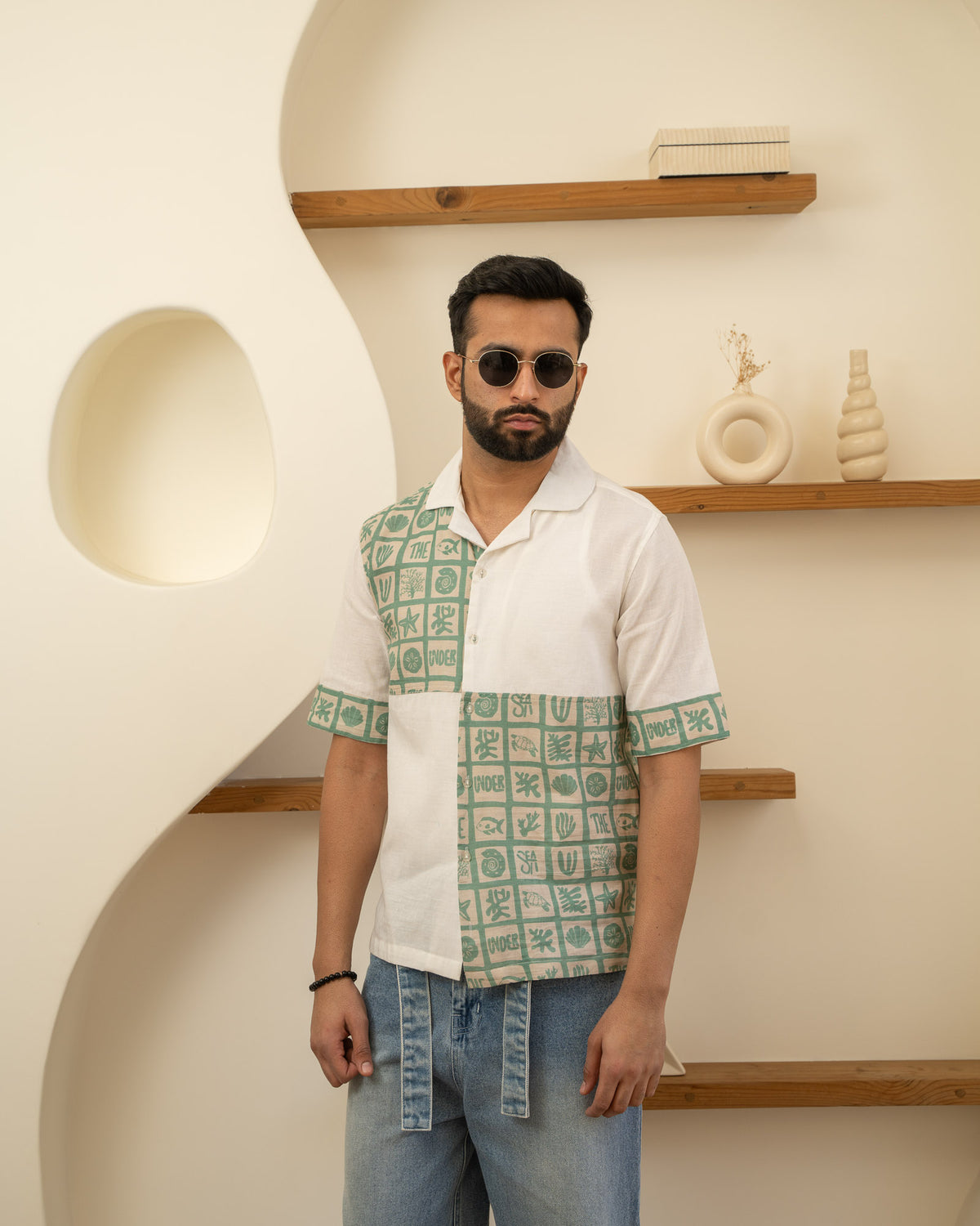 Aqua Block Mint Checks Linen Shirt