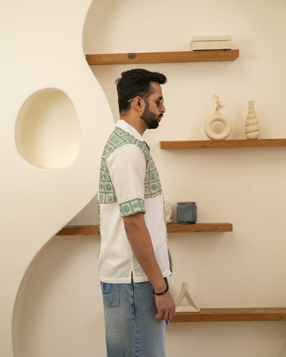Aqua Block Mint Checks Linen Shirt