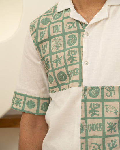 Aqua Block Mint Checks Linen Shirt