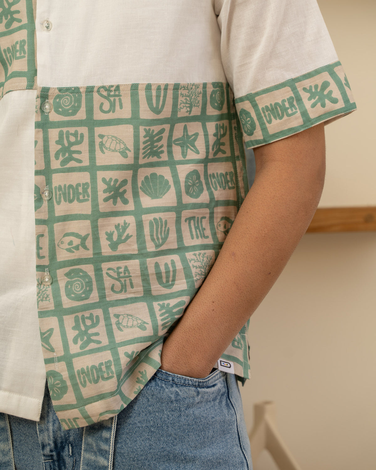 Aqua Block Mint Checks Linen Shirt