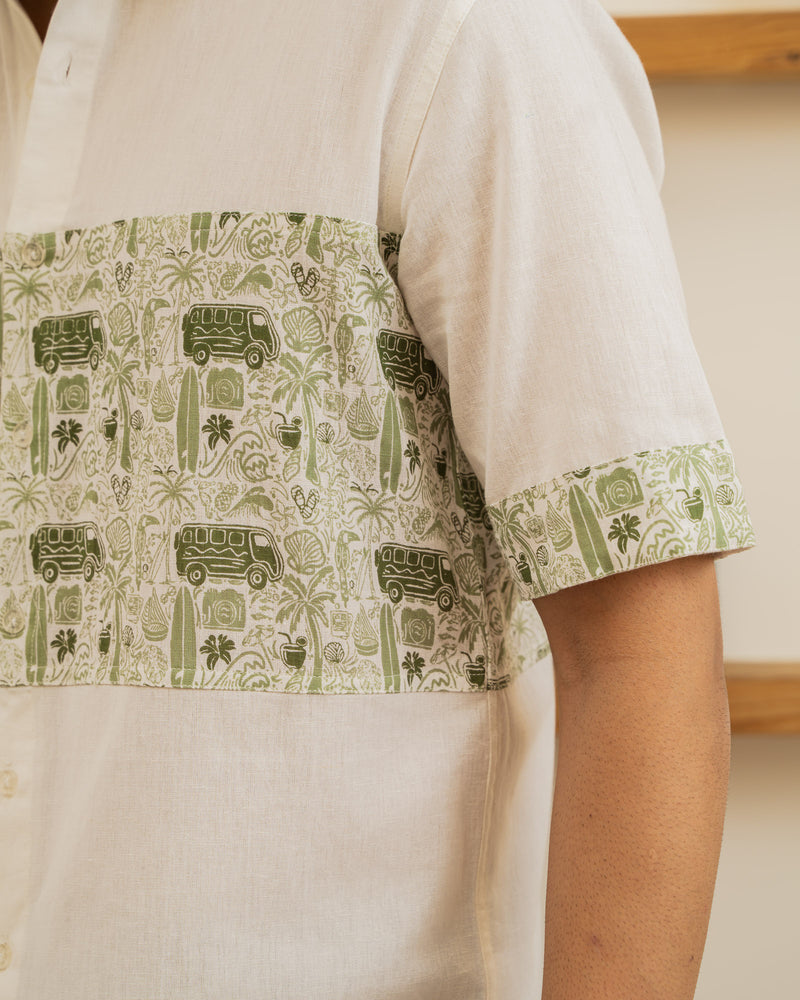 Beach Doodle Olive Middle Patch Linen Shirt