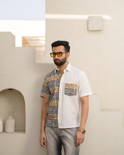 Beach Sun Beige Half And Half Linen Shirt