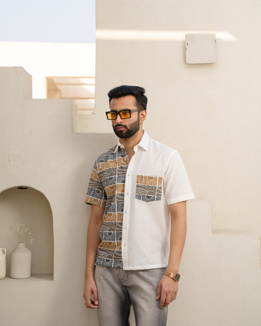 Beach Sun Beige Half And Half Linen Shirt