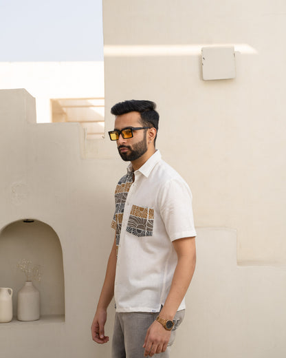 Beach Sun Beige Half And Half Linen Shirt