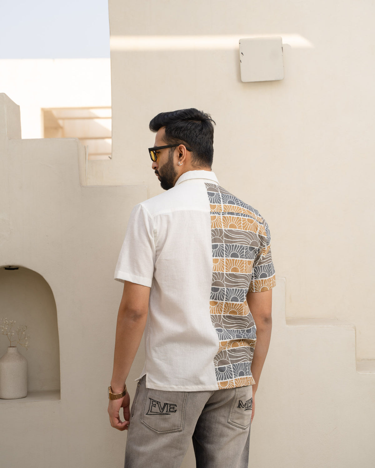 Beach Sun Beige Half And Half Linen Shirt