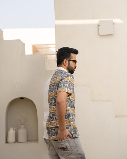 Beach Sun Beige Half And Half Linen Shirt