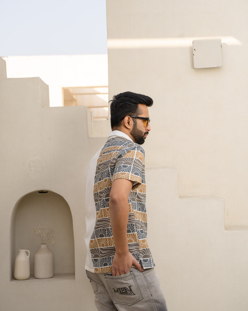 Beach Sun Beige Half And Half Linen Shirt