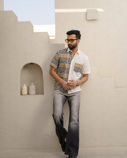 Beach Sun Beige Half And Half Linen Shirt