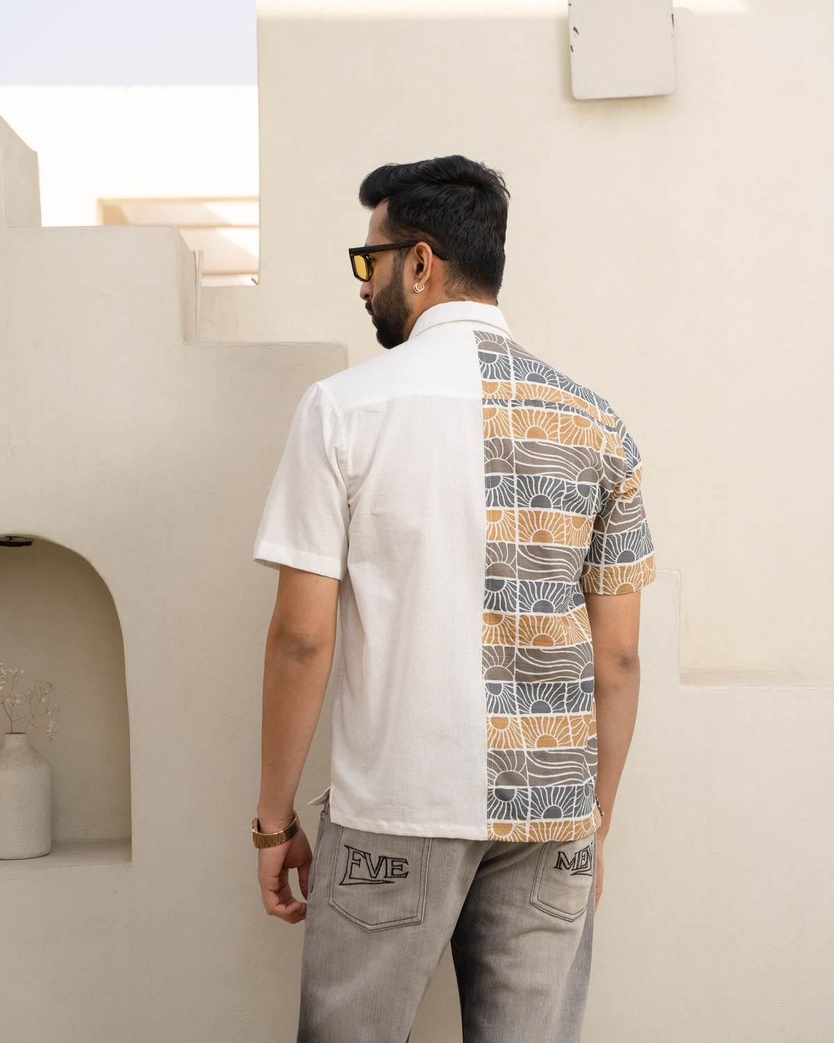 Beach Sun Beige Half And Half Linen Shirt