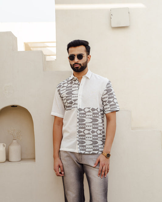 Funky Fish Teal Blue Checks Linen Shirt
