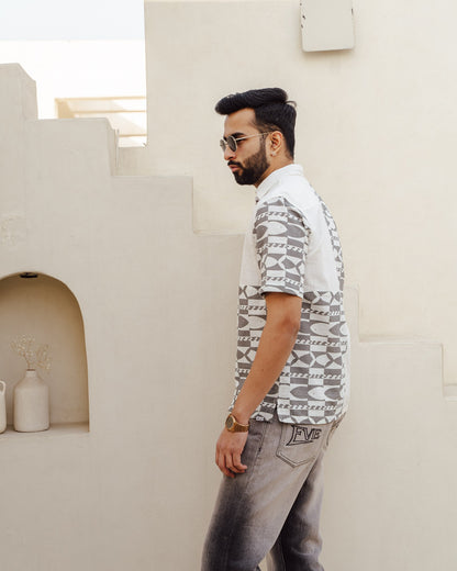Funky Fish Teal Blue Checks Linen Shirt