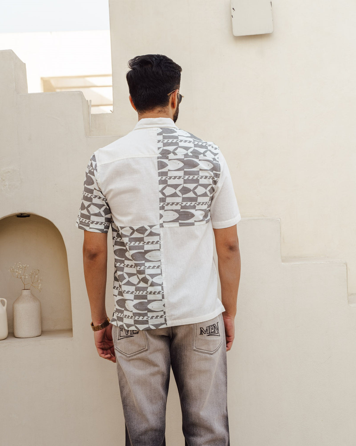 Funky Fish Teal Blue Checks Linen Shirt