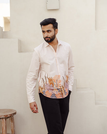 Aquatic Plant Ivory Full Sleeves Cotton Shirt
