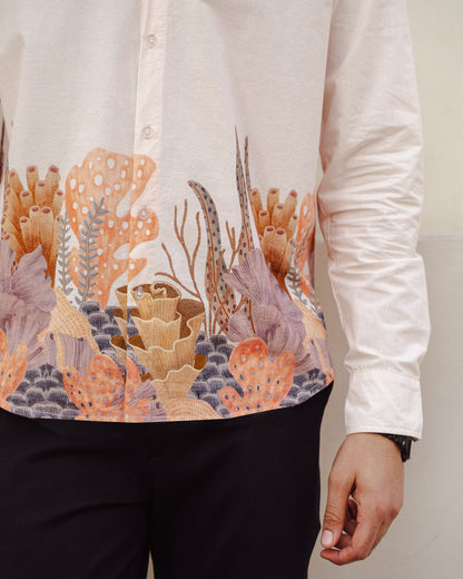 Aquatic Plant Ivory Full Sleeves Cotton Shirt
