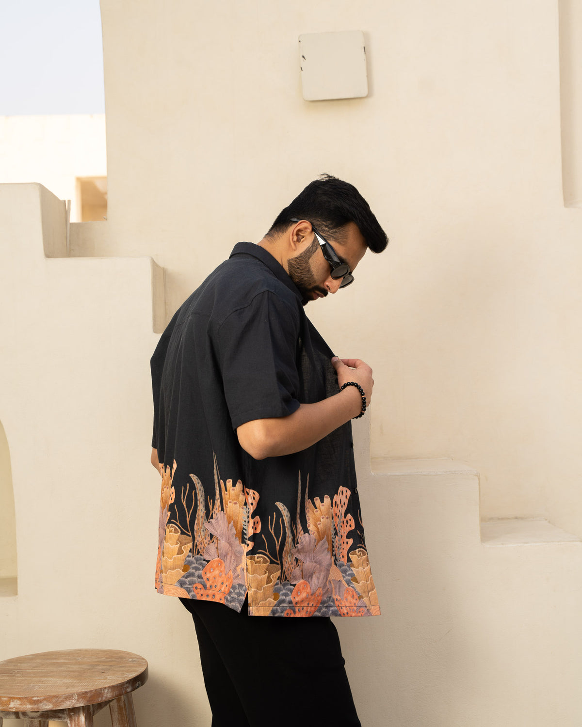 Aquatic Plant Ebony Oversize Linen Shirt
