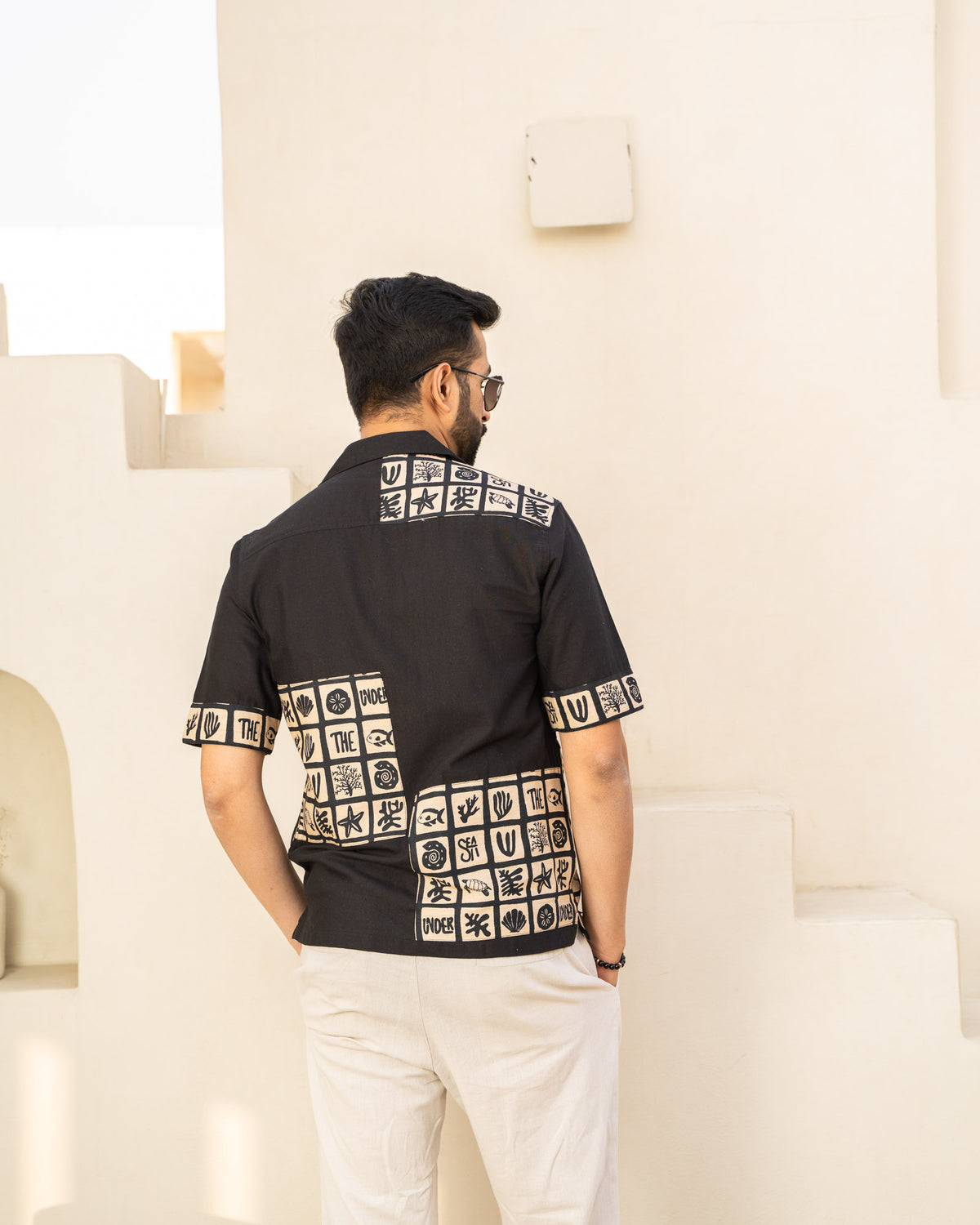 Aqua Block Ebony Maze Linen Shirt