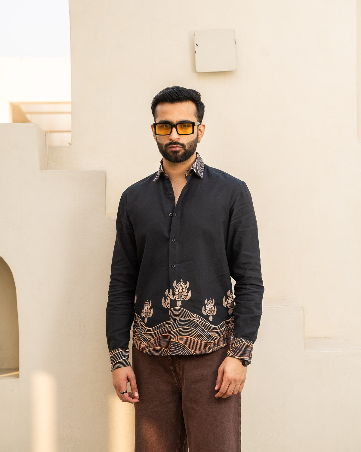 Block Turtle  Ebony Full Sleeves Linen Shirt