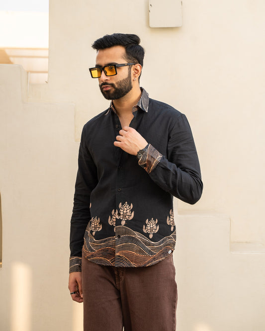 Block Turtle  Ebony Full Sleeves Linen Shirt