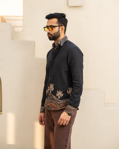 Block Turtle  Ebony Full Sleeves Linen Shirt