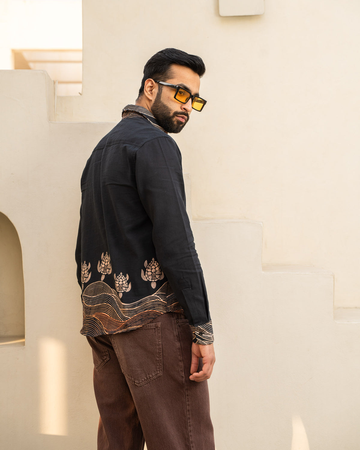 Block Turtle  Ebony Full Sleeves Linen Shirt