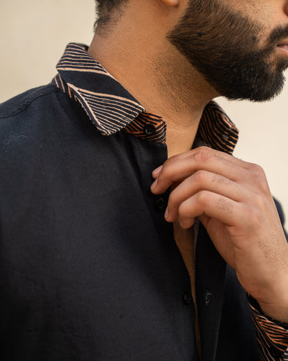 Block Turtle  Ebony Full Sleeves Linen Shirt
