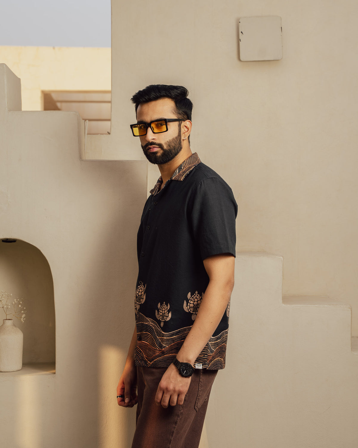 Block Turtle Ebony Linen Shirt