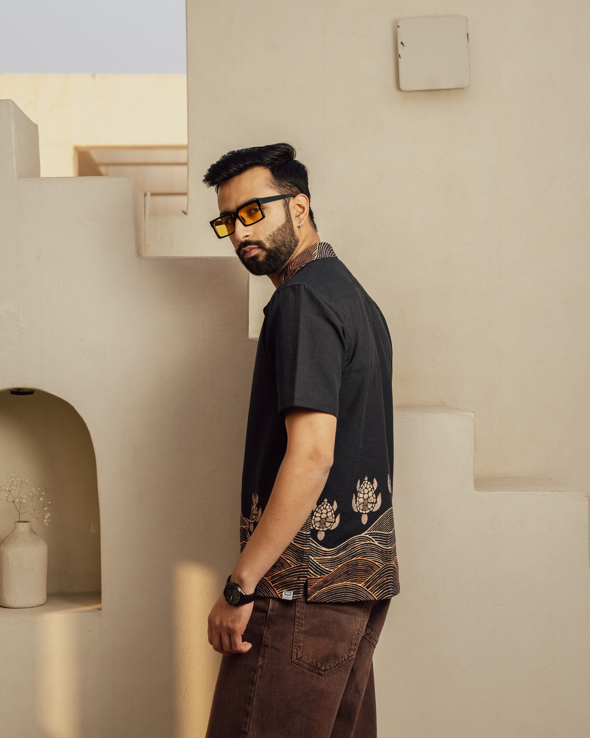 Block Turtle Ebony Linen Shirt