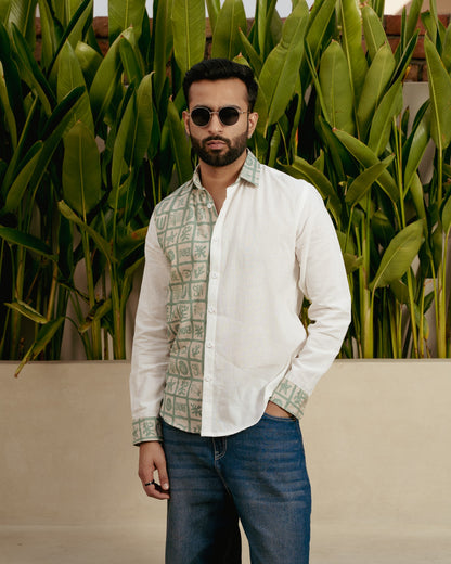 Aqua Block Mint Full Sleeves Linen Shirt
