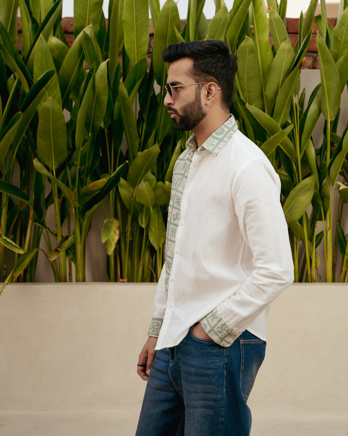 Aqua Block Mint Full Sleeves Linen Shirt