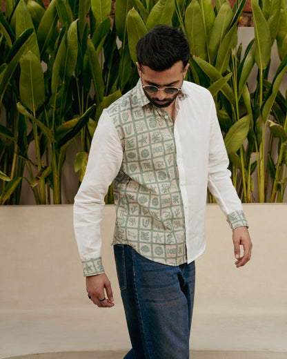Aqua Block Mint Full Sleeves Linen Shirt