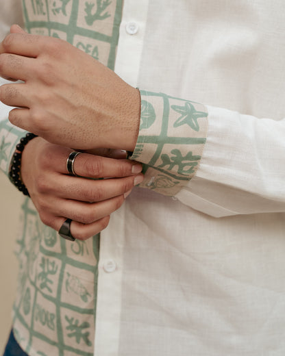 Aqua Block Mint Full Sleeves Linen Shirt