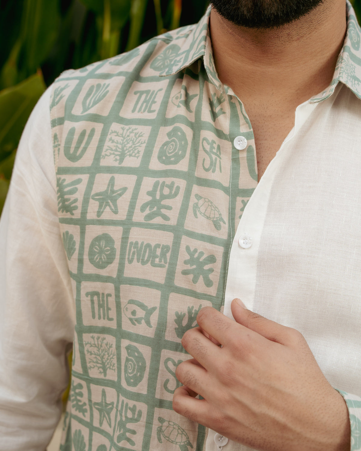 Aqua Block Mint Full Sleeves Linen Shirt