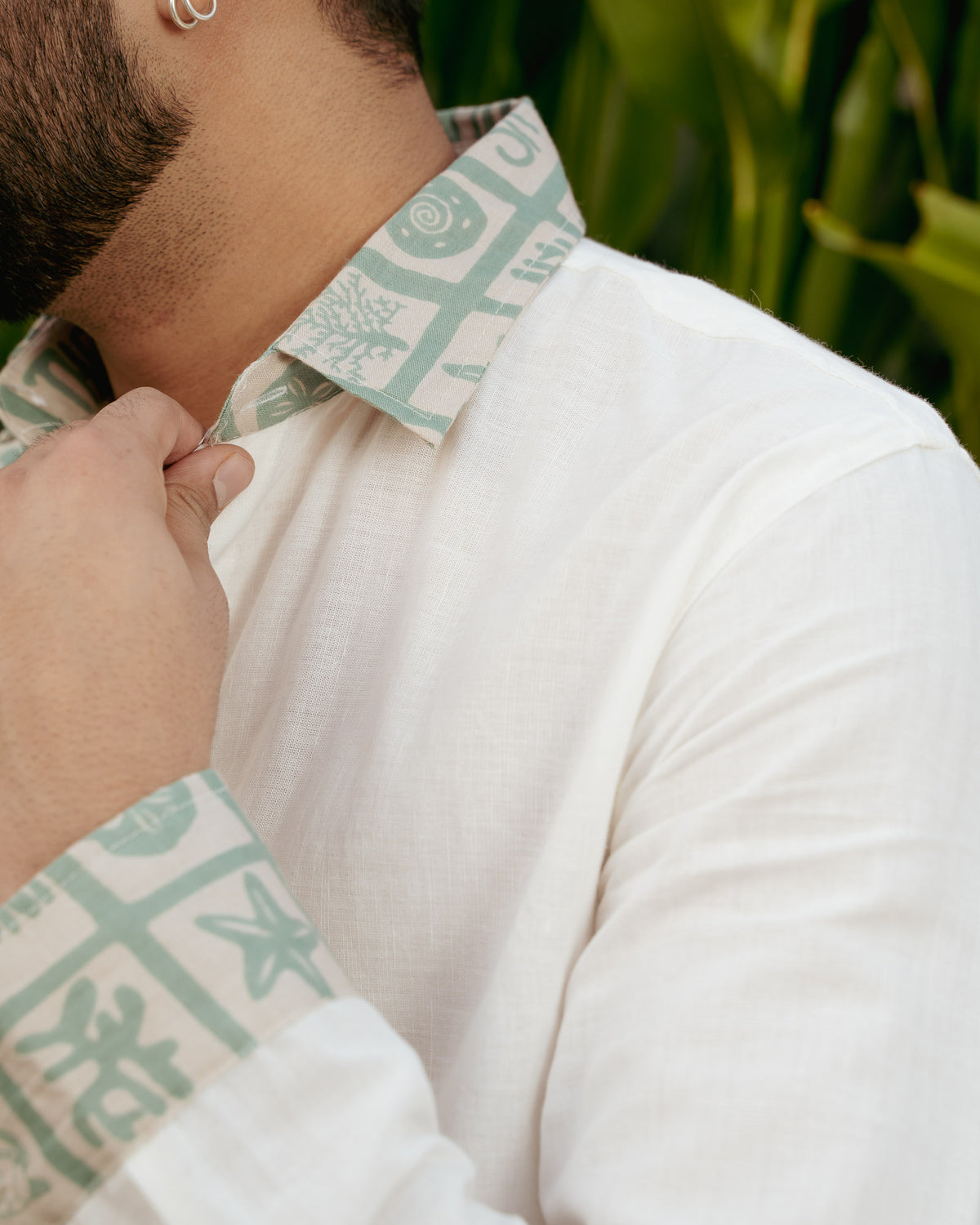 Aqua Block Mint Full Sleeves Linen Shirt