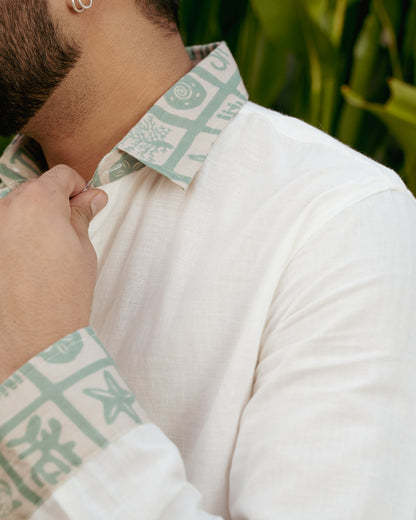 Aqua Block Mint Full Sleeves Linen Shirt